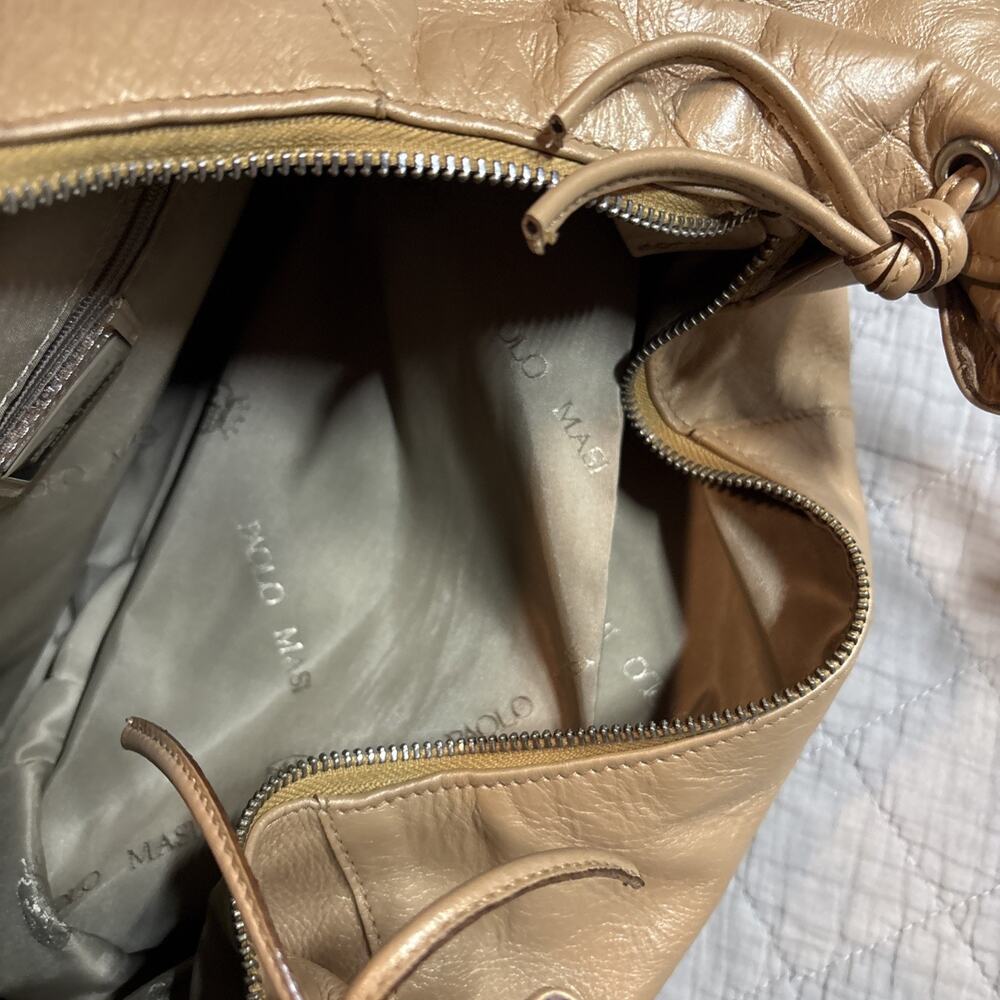 Paolo Masi large caramel leather hobo shoulder bag leather tassels Made in Italy - Picture 11 of 15
